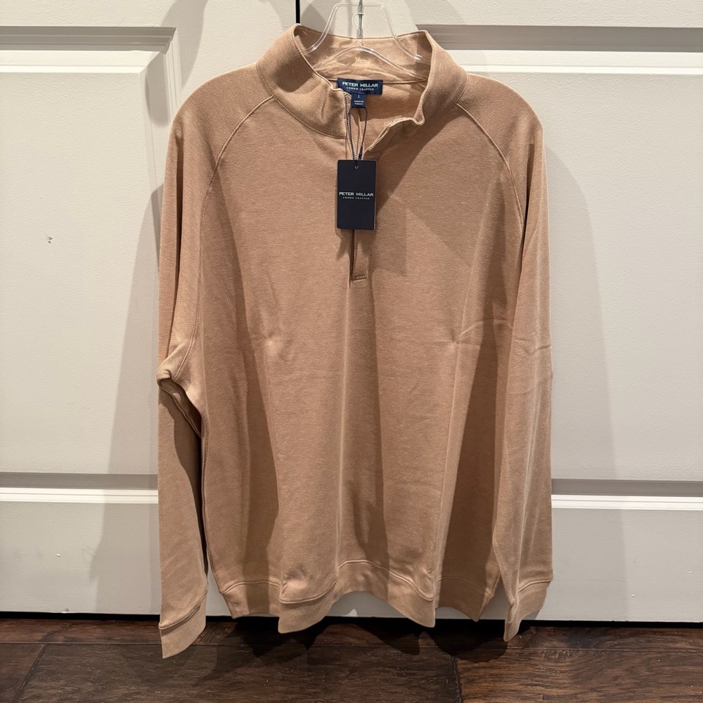 Peter millar Grant Birdseye Quarter-Zip camel MF25XK74 nwt large